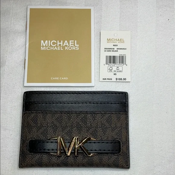 Michael Kors Reed Brown Card Holder Case Wallet Leather - Picture 2 of 4